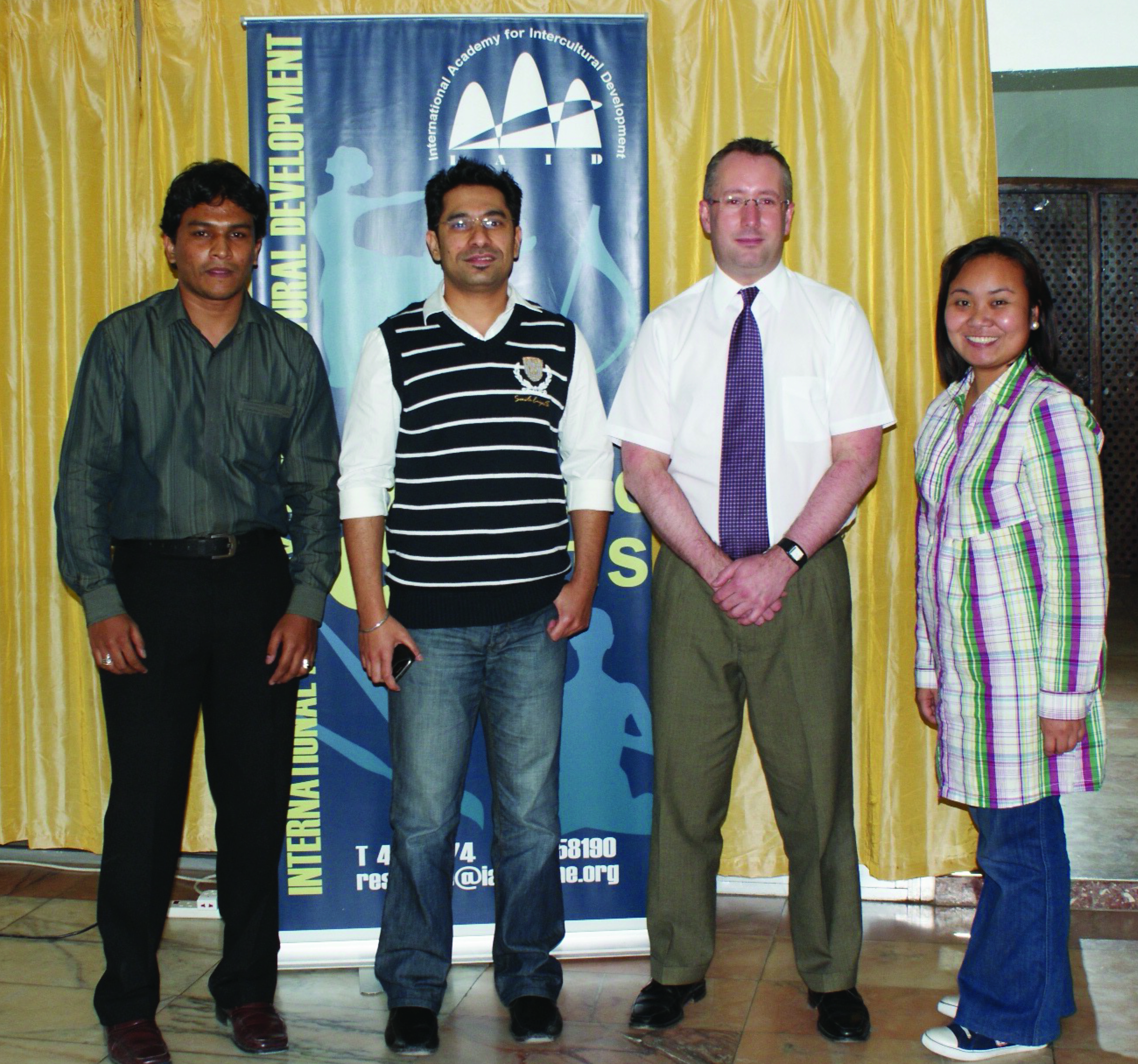 Doha, Qatar | December 2009: Photo taken after the 1st ever LCME practical exams: From L-R:  (2nd from Left) Rajesh Jadhav (IAID Founder/ Director), Dr Andrew McBirnie  (LCME Chief Examiner) and Marianne Indrinal (IAID Associate Director)